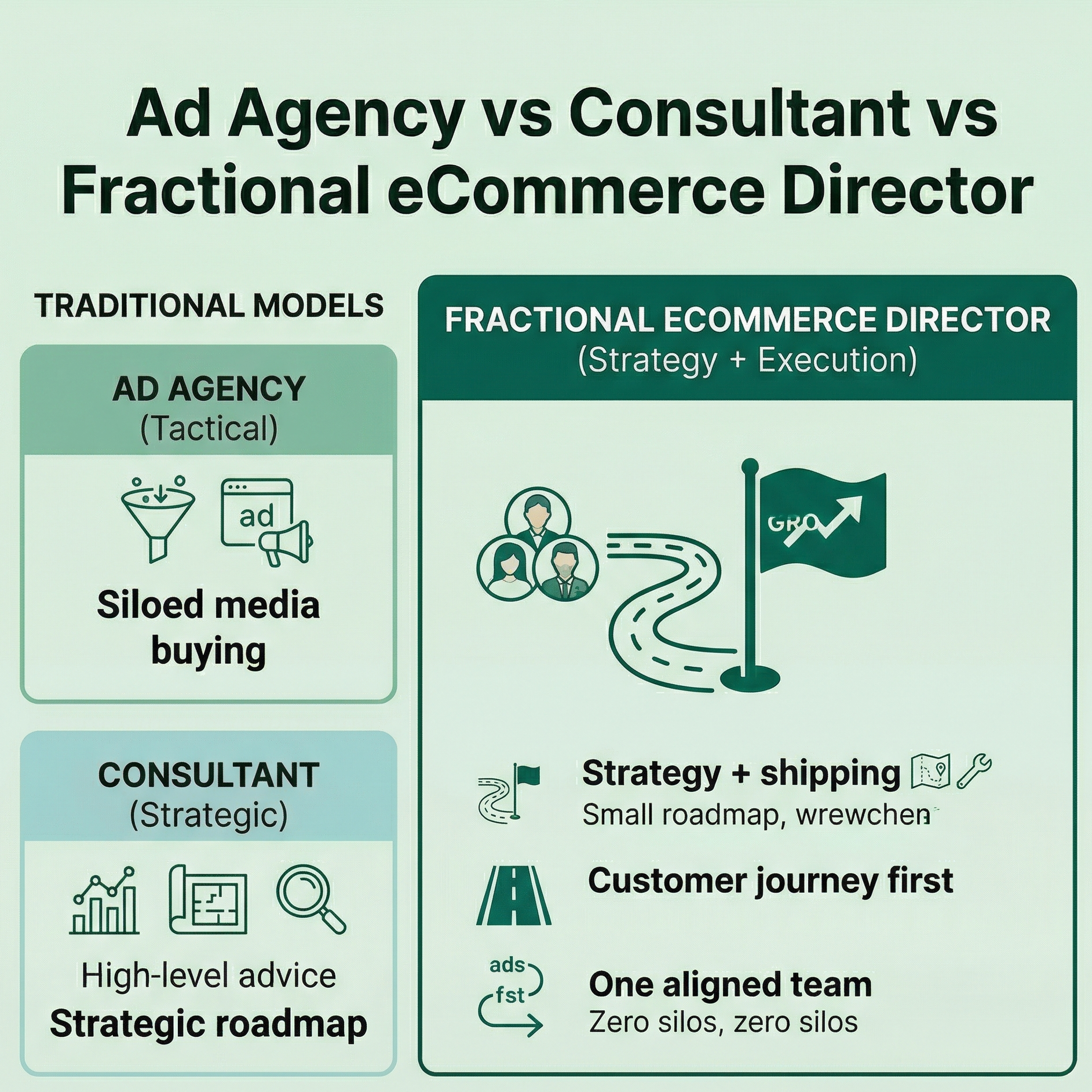 Ad Agency vs Consultant vs Fractional eCommerce Director