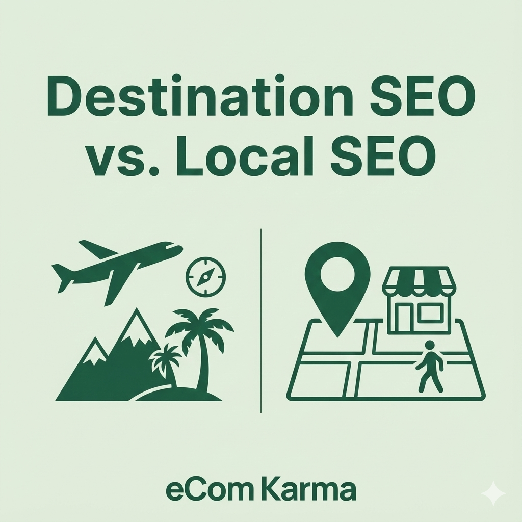 Destination SEO vs. local SEO infographic for high-intent bookings